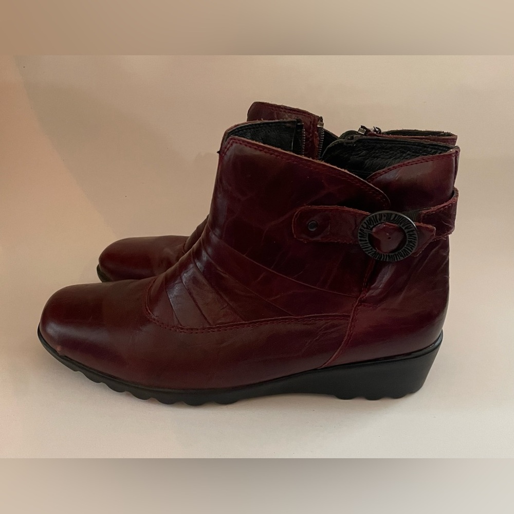 Josef Seibel Burgundy Leather Ankle Boots